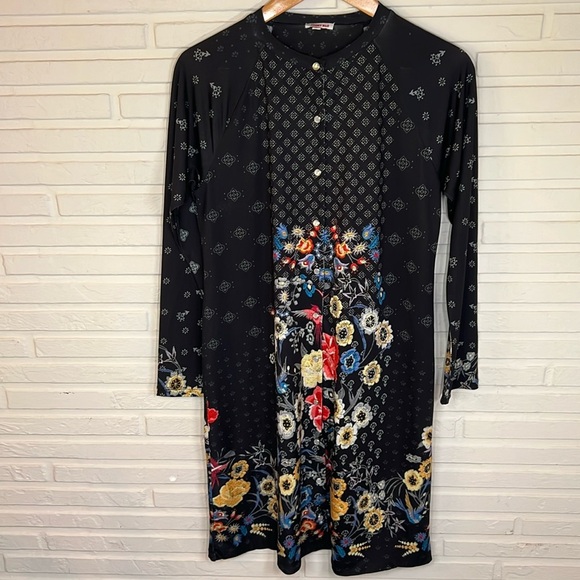 Johnny Was Dresses & Skirts - Johnny Was Black Floral Bird Printed Button Down Dress, Women’s Size Small